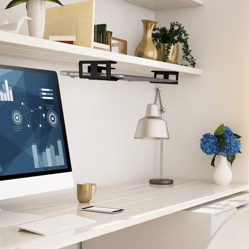 IFCASE Under Desk Laptop Mount with Adhesive & Screw in, Hard Aluminum Under Desk Shelf Holder for Laptop, Mac mini, MacBook, Keyboard with Anti-Scratch Silicone (Black) - Image 5